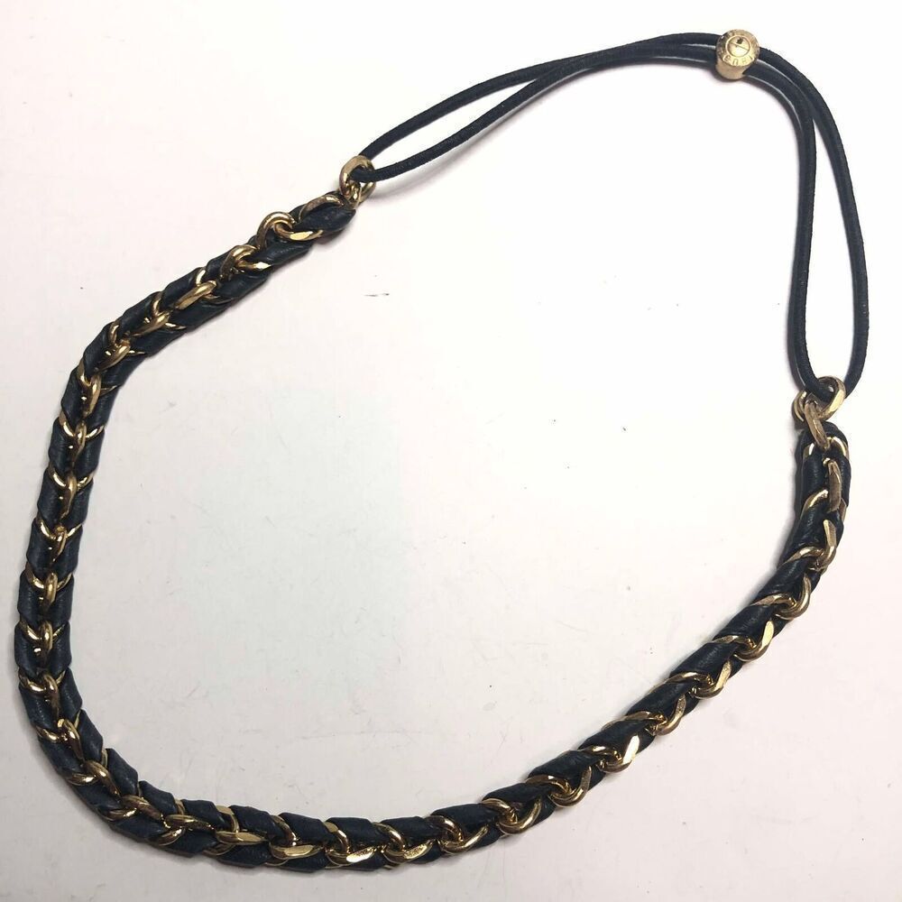 2593 Henri Bendel stretch Headband braided chain goldtone & Navy